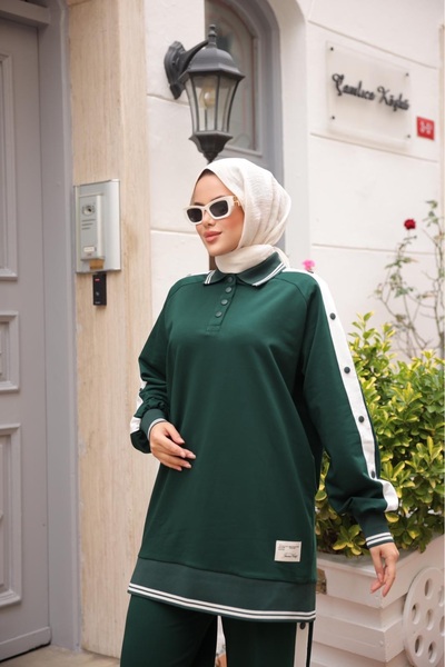 Wovi Moda Women's Hijab Tracksuit Set Double Suit Zippered Collar