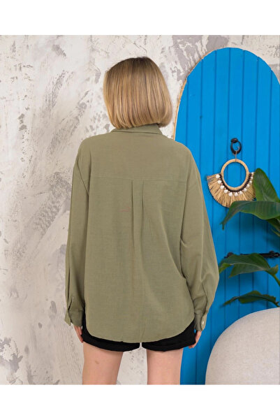 ZENGEZUR MALL Drnds Relax Fit Linen Shirt Khaki S255349 (213707) (Size: S)