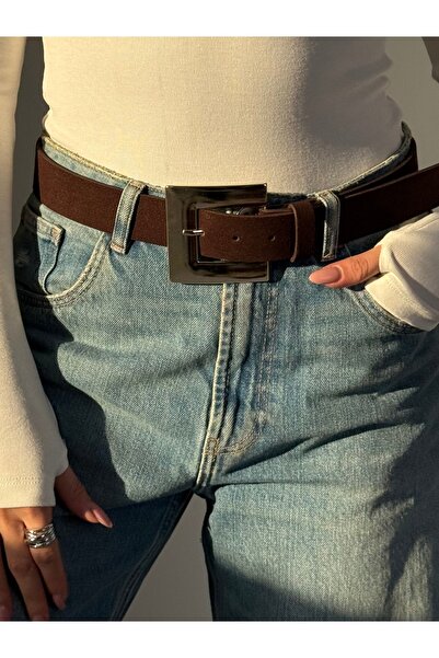 coaksco Women's Large Gold Buckle Suede Bitter Brown Belt