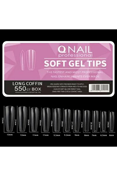QNAİL PROFESSİONAL 550'li Long Coffin Soft Gel Tips Profesyonel Nail Art Hızl...