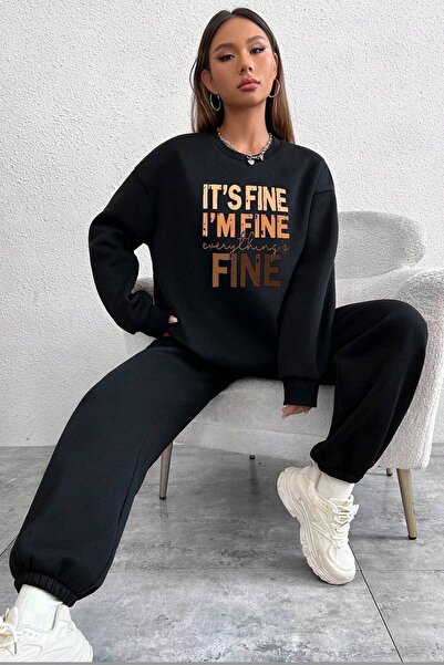 uyguntarz Unisex Fine Printed Crew Neck Sweatshirt - 2-Piece Tracksuit Set