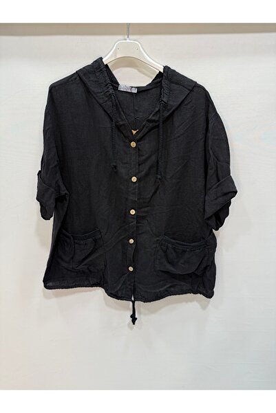 della moor Bluză neagră italiană K cu cu glugă nasturi, cu jumătate de mânecă...