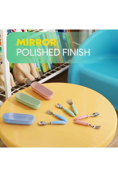 Yelajoy Toddler Flatware Set – 2-Piece Fork & Spoon Set with Storage Case (Green+Blue)