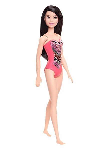 Barbie Papusa bruneta, la paja in costum de baie multicolor cu imprimeu, 30, ...