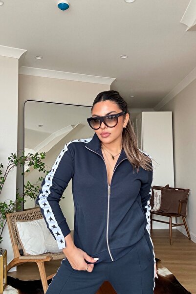 Sohotique By P Star Stripe Honeycomb Texture Tracksuit Set Navy Blue