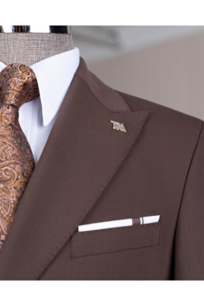 TerziAdemAltun Italian Style S Slim Fit 8 Drop K Double-Breasted Jacket Pants Suit Brown T14589