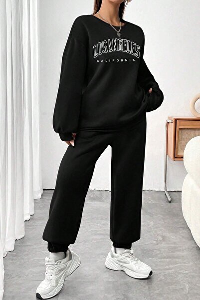 uyguntarz Unisex Los Angeles Printed Crew Neck Sweatshirt - 2-Piece Tracksuit Set