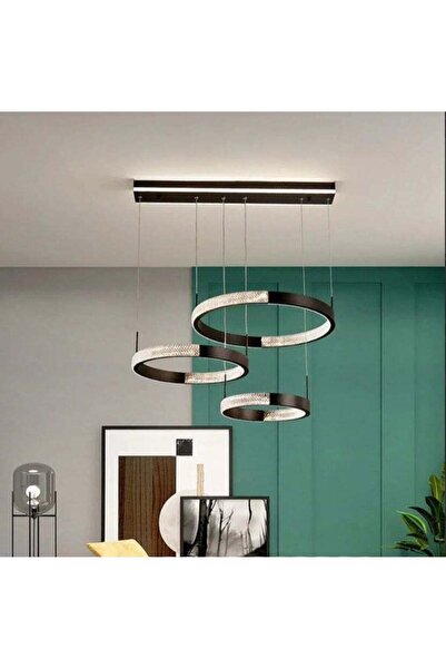 Generic Black LED Hanging Ring Chandelier with Three Lights, Rings 35x35x25 cm