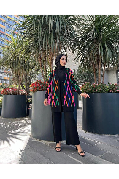 ZENGEZUR MALL Drnds Cardigan Double Suit Multi-Colored Knitwear Black (212108) (Size: Standard)