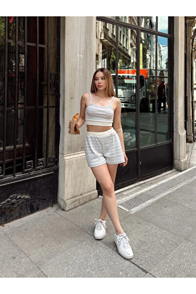 ZENGEZUR MALL Sptrns Striped Shorts Set Gray S3978 (205034) (Size: S)