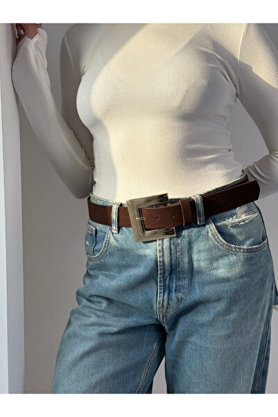 coaksco Women's Large Gold Buckle Suede Bitter Brown Belt