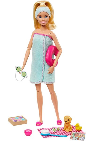 Barbie Papusa wellness blonda, o zi la SPA, articulatii mobile, 8 accesorii s...