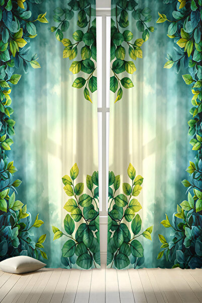 depdekor Yeşil Salon Mutfak Fon Perdesi Dekoratif, Baskılı Çiçek Desenli (TEK KANAT - IP AYARLI EKSTRAFOR)