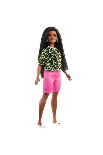 Barbie Papusa Fashionista cu par negru impletit, bluza cu animal print, 3 ani +