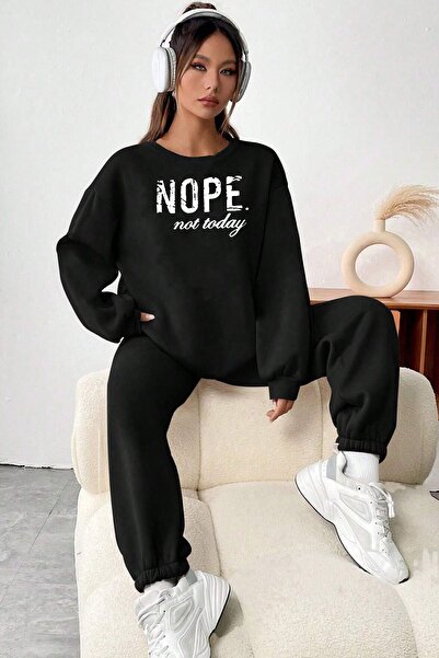 uyguntarz Unisex Nope Printed Crew Neck Sweatshirt - 2-Piece Tracksuit Set