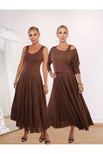 QİMYA BUTİK BUKETLİ Kadın İçi Kolsuz Eteği Tül Pliseli Üstü Kısa Bluzlü İki P...