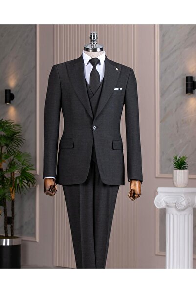 TerziAdemAltun Italian Style S Slim Fit Peaked Lapel Jacket Vest Pants Suit A...