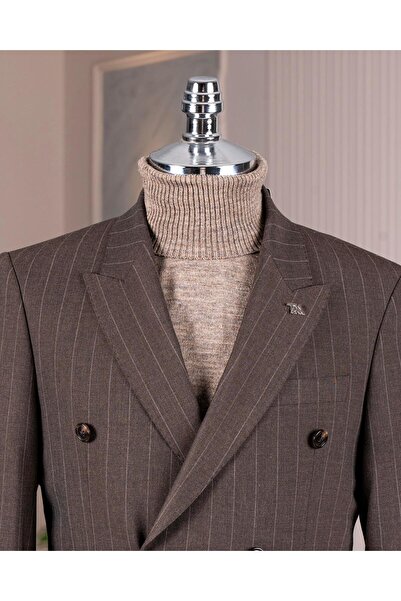 TerziAdemAltun Italian Style S Slim Fit K Double-Breasted Jacket Pants Suit Brown T14622