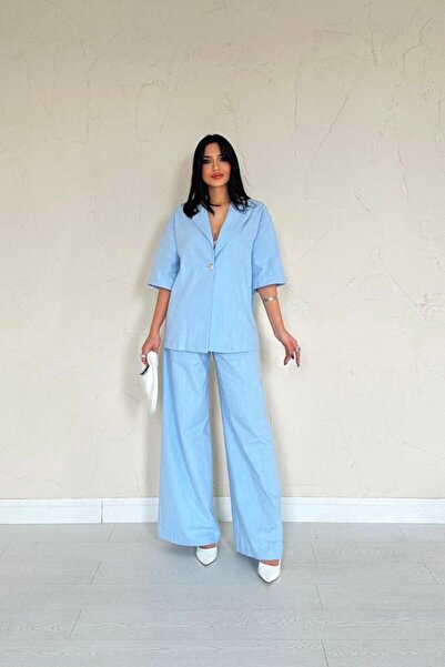 Kanonik Education Blue Front Single Button Jacket Pants Set