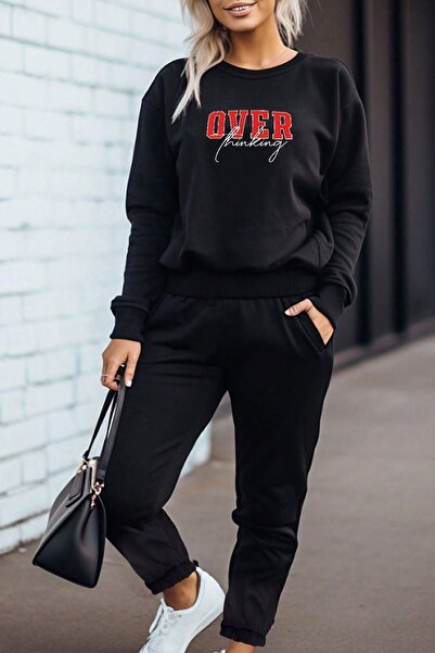 uyguntarz Unisex over Printed Crew Neck Sweatshirt - 2-Piece Tracksuit Set