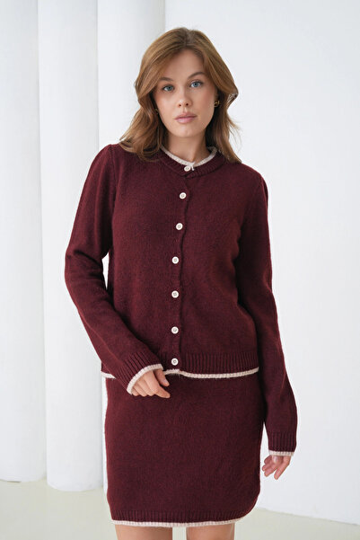Park Karon Women's Crew Neck Button Closure Jacket Skirt Two-Piece Knitwear Set