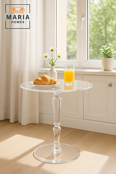 MARIA HOMES طاولة جانبية دائرية أنيقة من الأكريليك الشفاف مقاس 50×50×55 سم - طاولة مميزة بتصميم كريستالي عصري