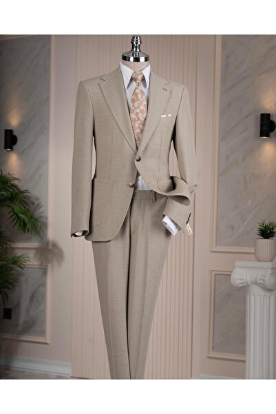 TerziAdemAltun بدلة بنطلون بياقة مدببة على الطراز الإيطالي قصة ضيقة باللون ال...