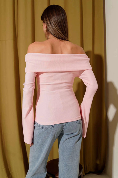 ZENGEZUR MALL Drnds Off Shoulder Zipper Blouse Pink T4330 (213434) (Size: S)