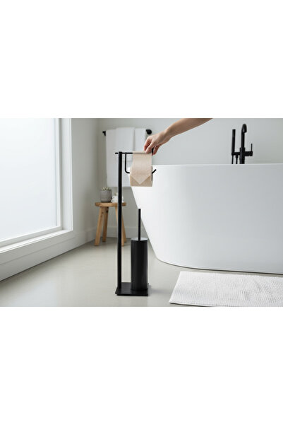 İSAOĞLU YAPI Black Pedestal Bathroom Set Toilet Brush Holder Toilet Paper Holder Modern Set Brass Material