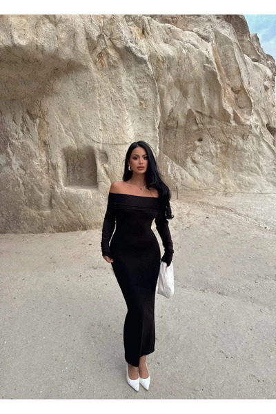 ZENGEZUR MALL Drnds Madonna Collar Stretch Fabric Dress Black (211542) (Size: S)