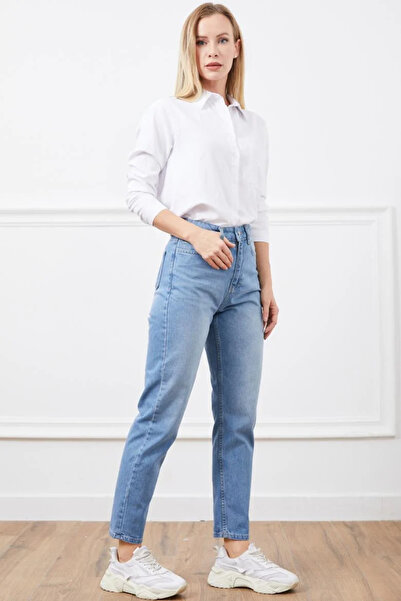 ZENGEZUR MALL Sptrns High Waist Mom Jean Pants Blue (205539) (Size: 36)