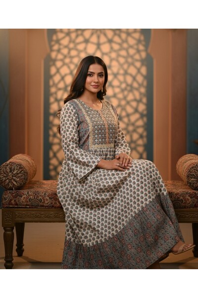 Maison Emarat All Over Floral Printed Jalabiya with embroidery on yoke