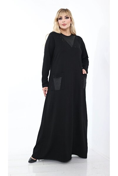 MODA MAÇKA PARK Plus Size Dress with Stretchy Fabric and Pocket Details.