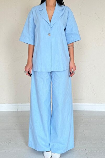 Kanonik Education Blue Front Single Button Jacket Pants Set