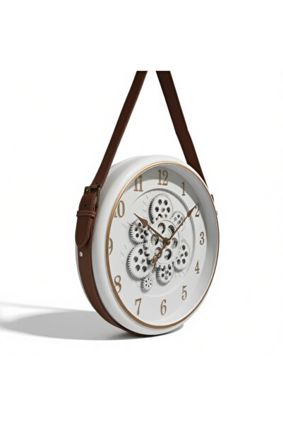 PELLE DESİGN Duvar Saati Çarklı Mekanizma 40 cm Kemerli Askı