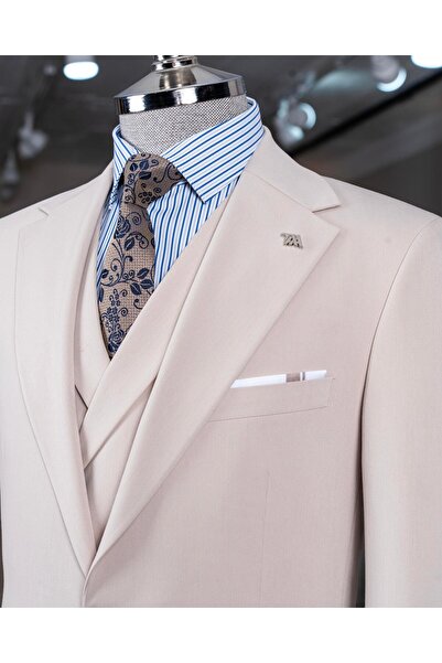 TerziAdemAltun Italian style 8 drop jacket vest pants suit beige T14594