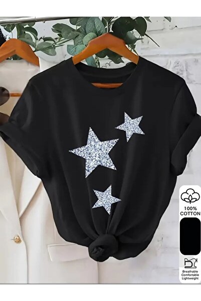 one button Μπλουζάκι Unisex Starry Design με τύπωμα Basic Crew Neck Regular 1...