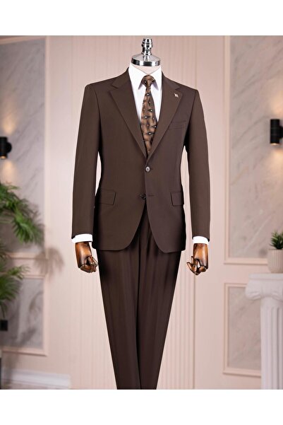 TerziAdemAltun Italian style s Slim Fit 4 drop jacket pants suit brown t14775
