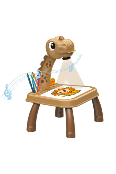 Mirunia Set Creativ cu Muzica si Masa pentru Desen Destinat Copiilor, cu Videoproiector - Model Dinozaur