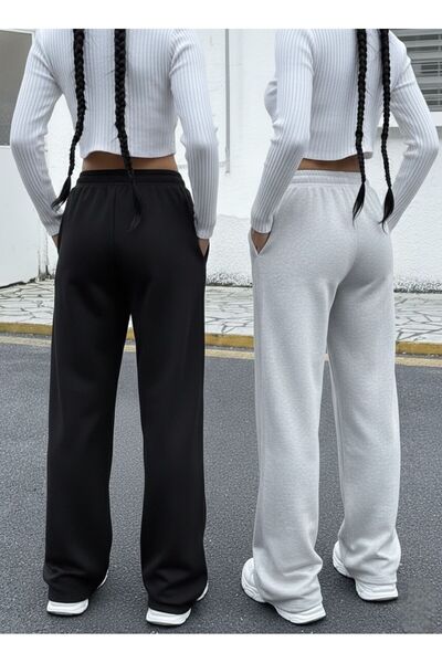 LACKH 2 Pieces Wide Leg Black Gray Women's Sweatpants