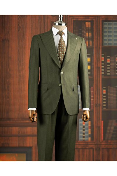 TerziAdemAltun Italian Style S Slim Fit Peaked Lapel Jacket Pants Suit Green T14756