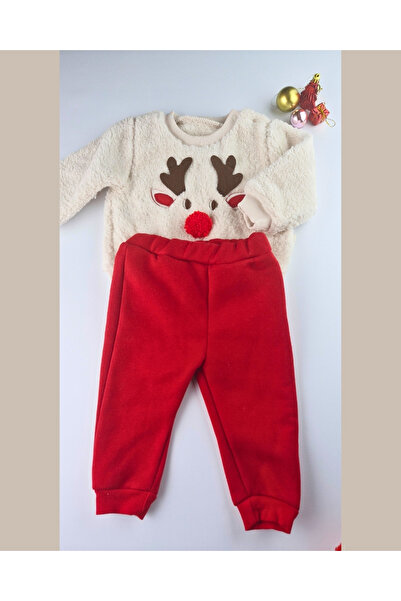 Asliva fashion Asliva Geyikli Baby Set - Plush Sherpa Top, Bottom, Hat, Booties 4-Piece Set - New Year Combination - 6-24 Months