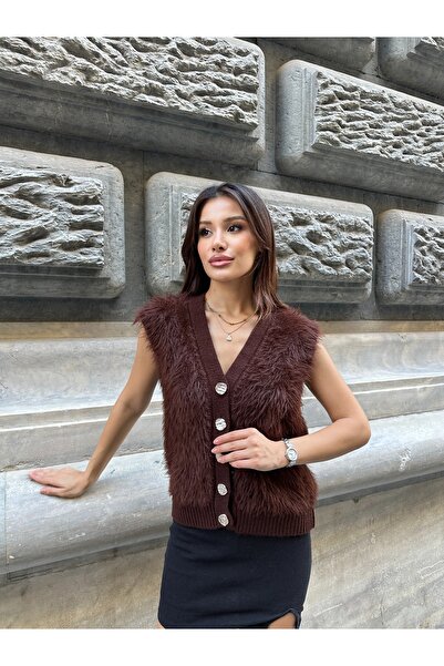 ikomteks Plush Knitwear Buttoned Vest