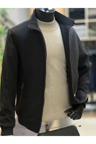 SAVARA Men's Six-Elastic Cashmere Coat, Wool Fabric, Regular Fit, Mock Neck (Can Be Worn Backwards)