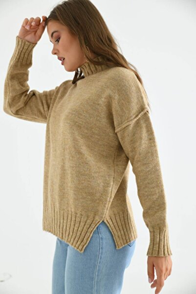 Noi Belis Oversized Soft Textured Mock Neck Knitwear Sweater Aw25Kz0087