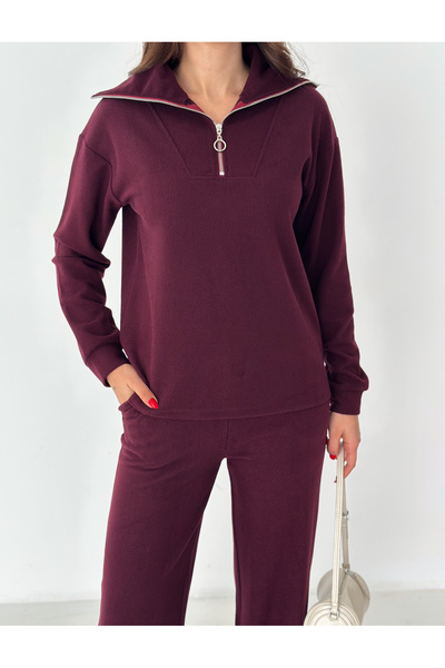 winmoda Thessaloniki Fabric Tracksuit Set Women | Knit Tracksuit Women | Zippered Comfortable Fit Set