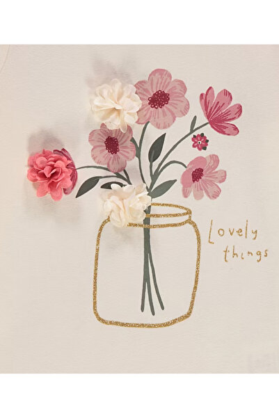 Çipil Cream 3D Floral Long Sleeve Blouse