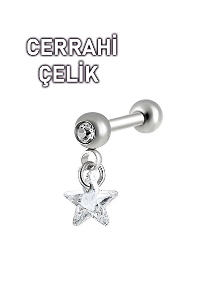MORNEVA Cerrahi Çelik Kristal Yıldız Taş Sallantılı Lobe Tragus Helix Piercingi (1 Adet)