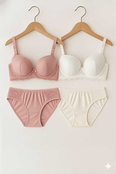 SOFENNA Women's Supported Lace Padded (Wired) 2-Piece Bra Set