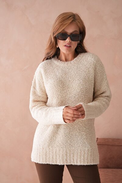 Noi Belis Oversized Soft Textured Crew Neck Knitwear Sweater Aw25Kz0085